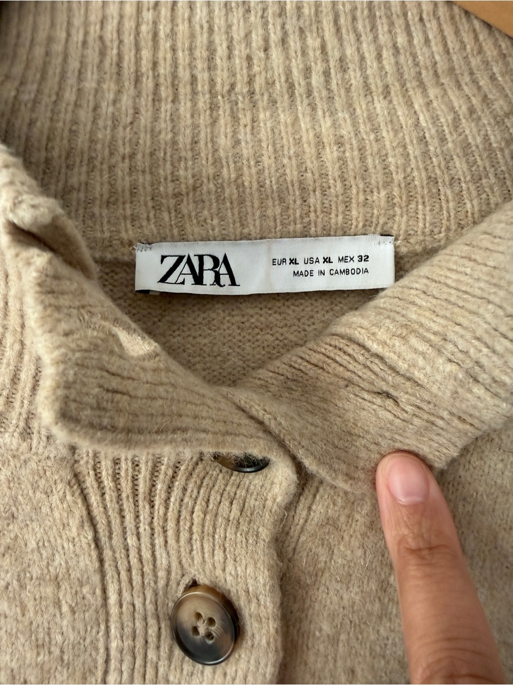 Zara Beige Ribbed Button-Up Cardigan - Picture 2 of 2